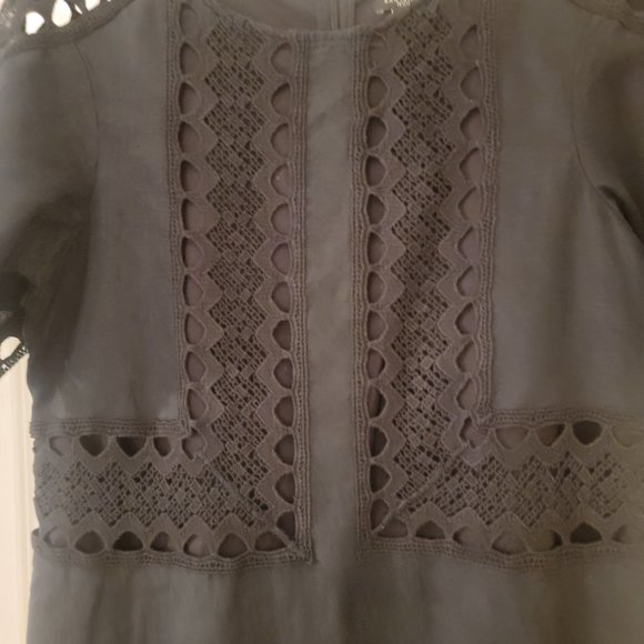 Ann Taylor Linen Crochet Eyelet Lace Sheath Dress Black Size Extra Small Petite - Picture 3 of 8